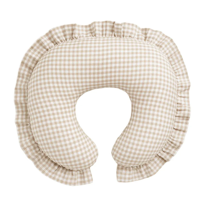 Beige Gingham Ruffle Nursing Pillow Cover - BIG FRENCHIES
