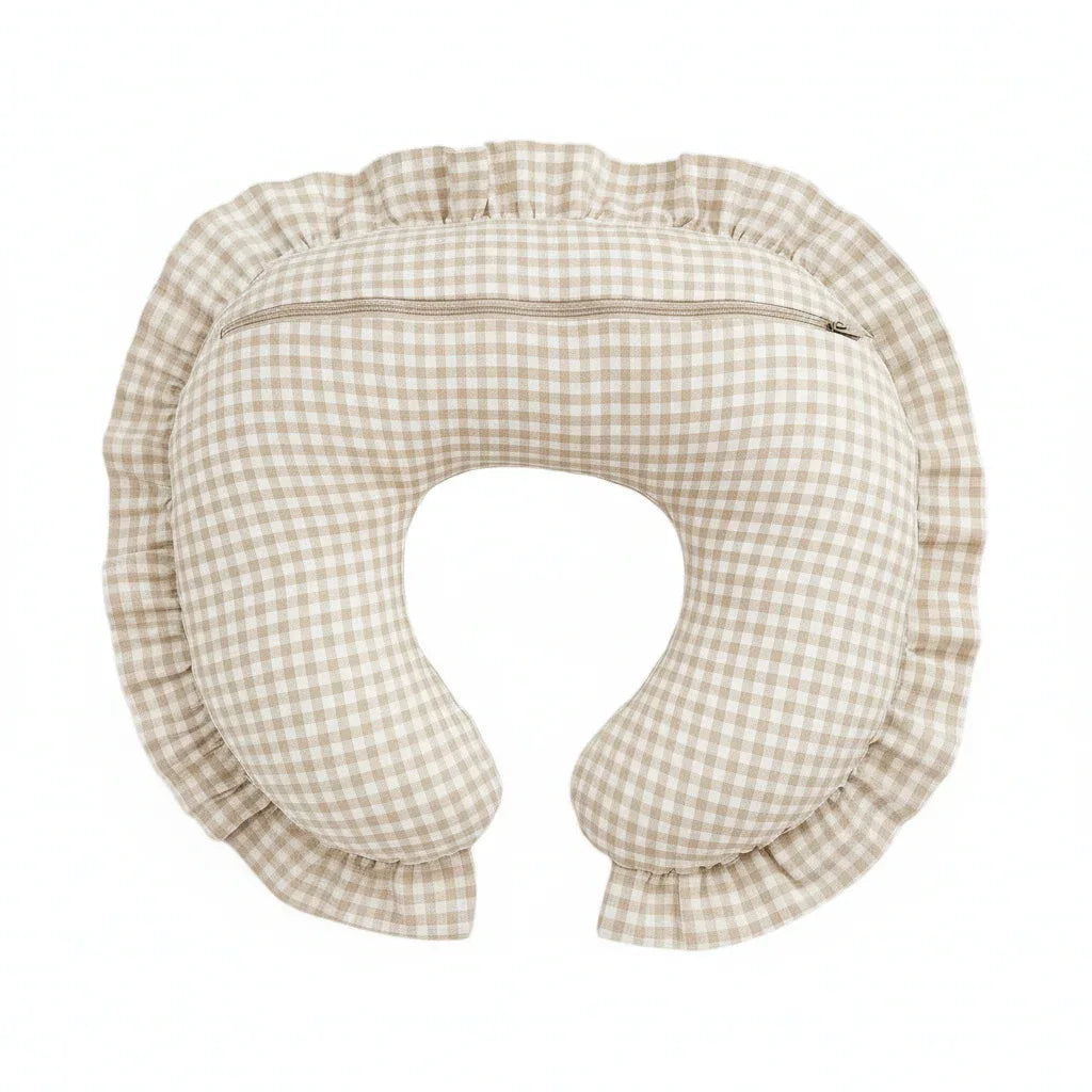 Beige Gingham Ruffle Nursing Pillow Cover - BIG FRENCHIES