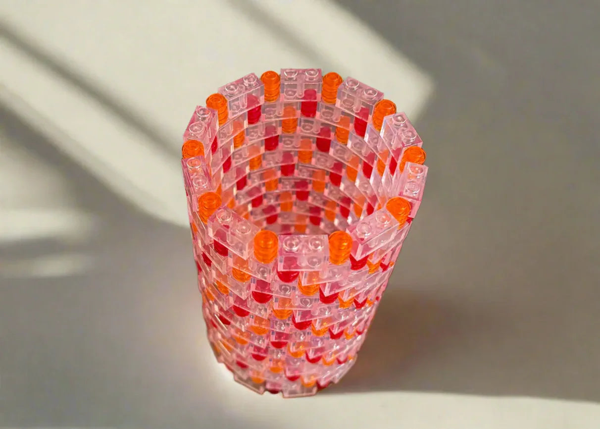 Clear, Red, and Orange Modular Vase – Built with LEGO®-Compatible Bricks - BIG FRENCHIES