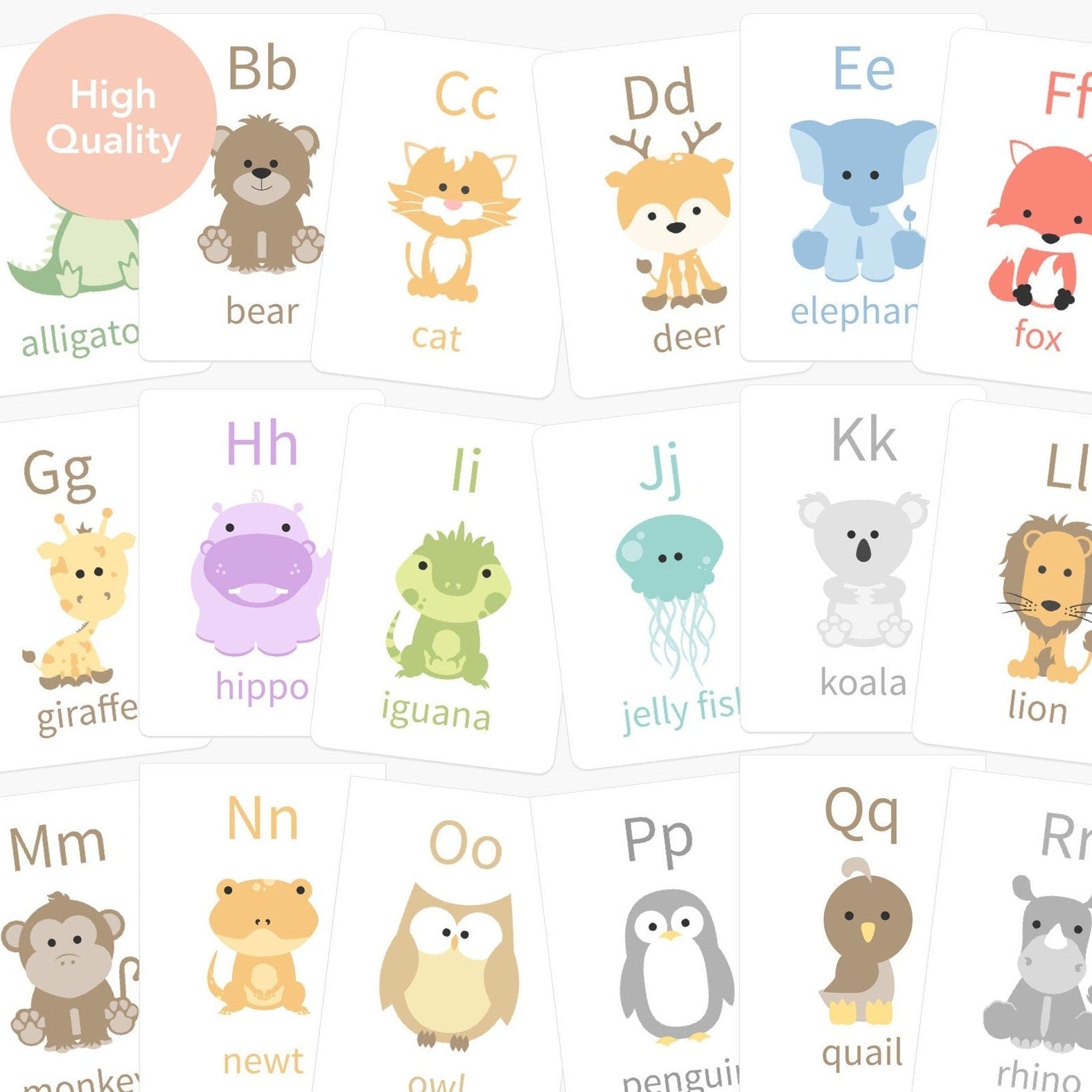 Animal Alphabet Flashcards – A to Z Learning Cards for Toddlers and Preschoolers