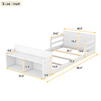 Twin Size Floor Bed with Storage Footboard and Guardrail, White