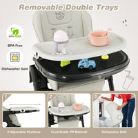4-in-1 Baby High Chair with 6 Adjustable Heights-Gray - Color: Gray