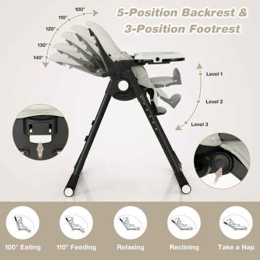 4-in-1 Baby High Chair with 6 Adjustable Heights-Gray - Color: Gray