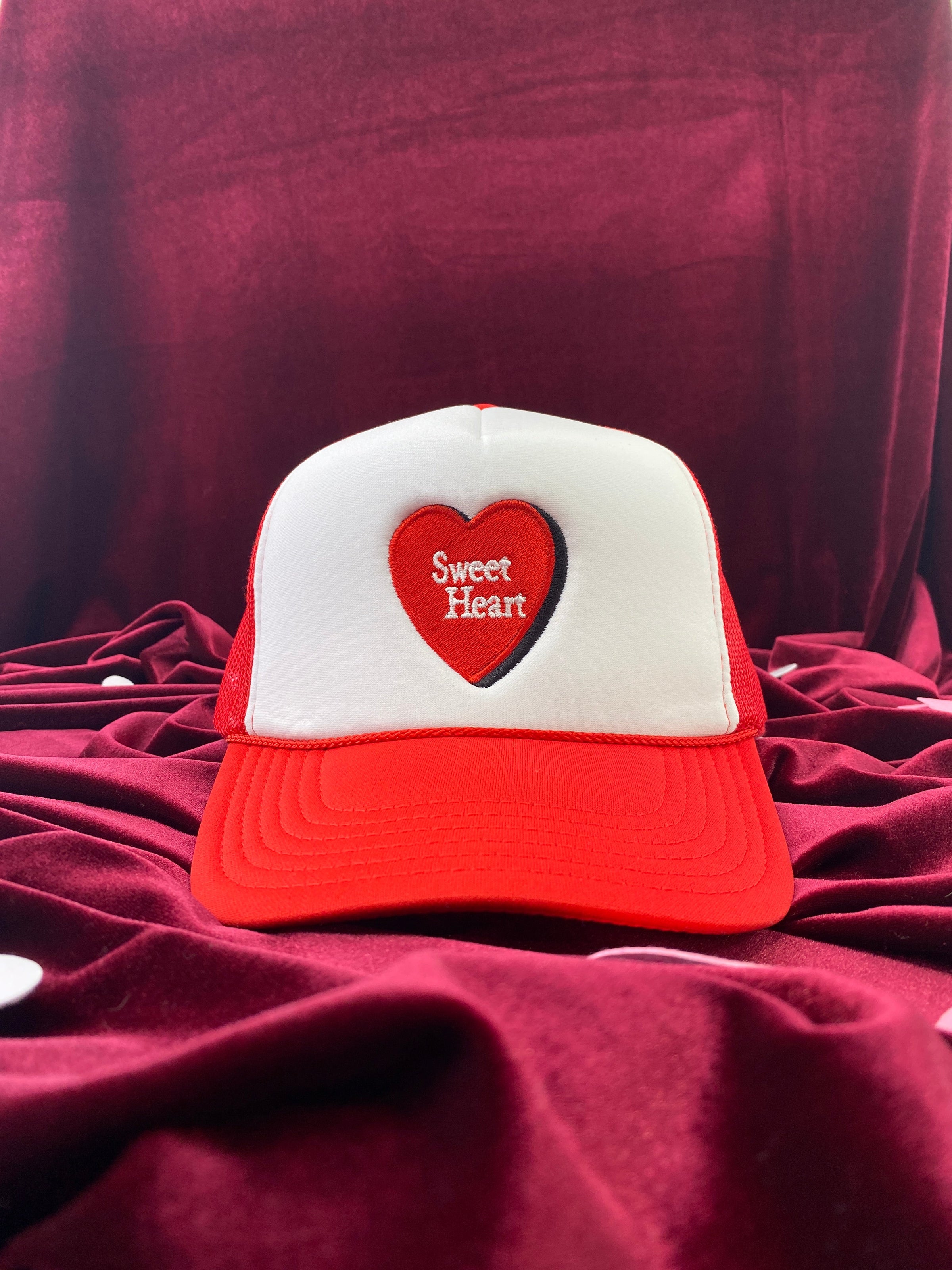 SWEET HEART TALL CROWN Snapback TRUCKER CAP HAT WITH ROPE Custom Embroidered