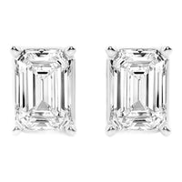AGI Certified Lab Grown Emerald Cut Diamond Stud Earrings In 14K White Gold