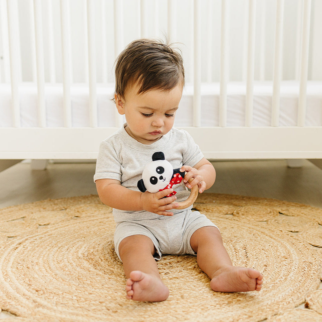 Baby Rattle in High-Contrast Black, White, Red (Beechwood) - BIG FRENCHIES