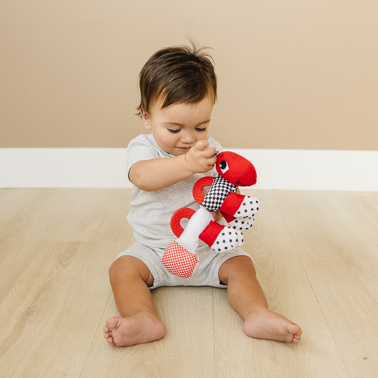 Caterpillar Teething and Sensory Toy in Black, White and Red, 9" - BIG FRENCHIES