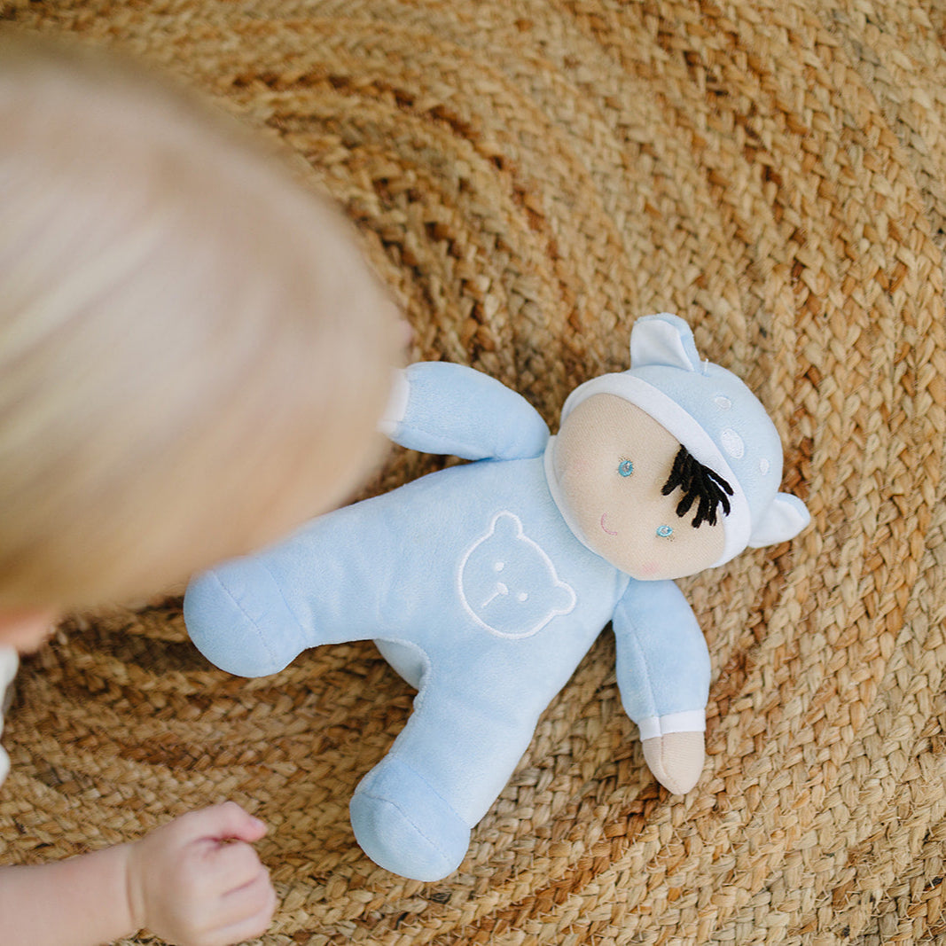 My First Baby Boy Doll in Blue with Rattle - BIG FRENCHIES