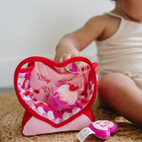 Valentine's Day Plush Fill & Spill Playset & Keepsake Gift with 4 ct Mini Sensory Toys (Cat, Heart, Flower, Cupcake) - BIG FRENCHIES