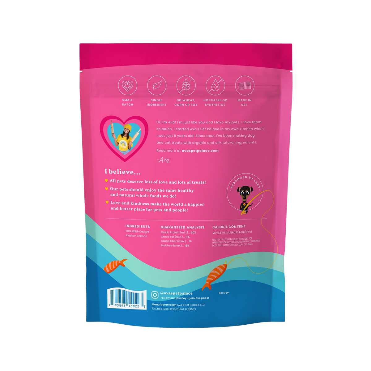 Ava's Pet Palace Crunchy Jerky Dog Treats - Snappin' Salmon Treats (4 oz) - BIG FRENCHIES