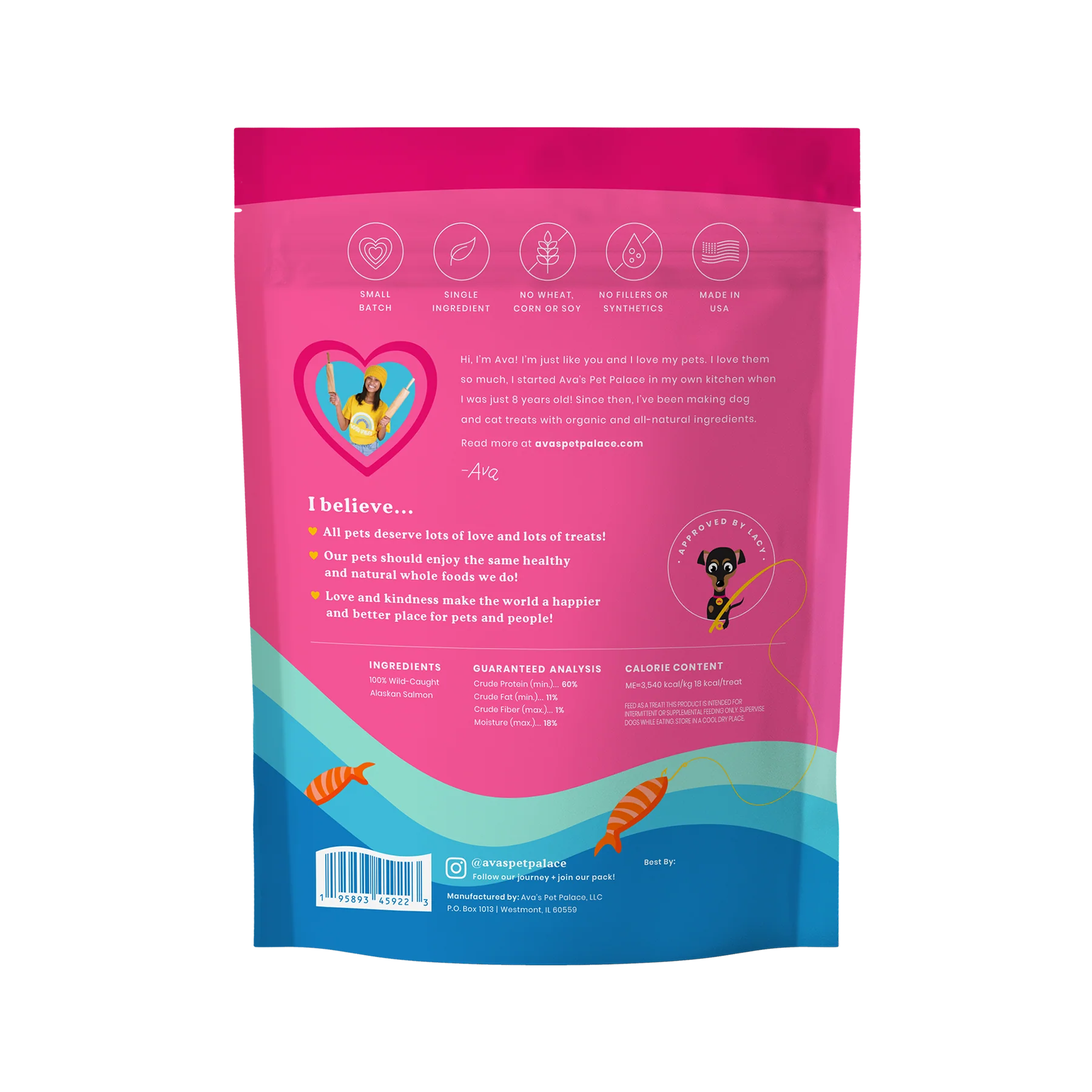 Ava's Pet Palace Crunchy Jerky Dog Treats - Snappin' Salmon Treats (4 oz) - BIG FRENCHIES