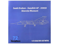 Saab S35 Draken Fighter Aircraft "59 F 11 Wing Skavsta Museum" (1979) Swedish Air Force 1/72 Diecast Model Airplane by Aviation 72