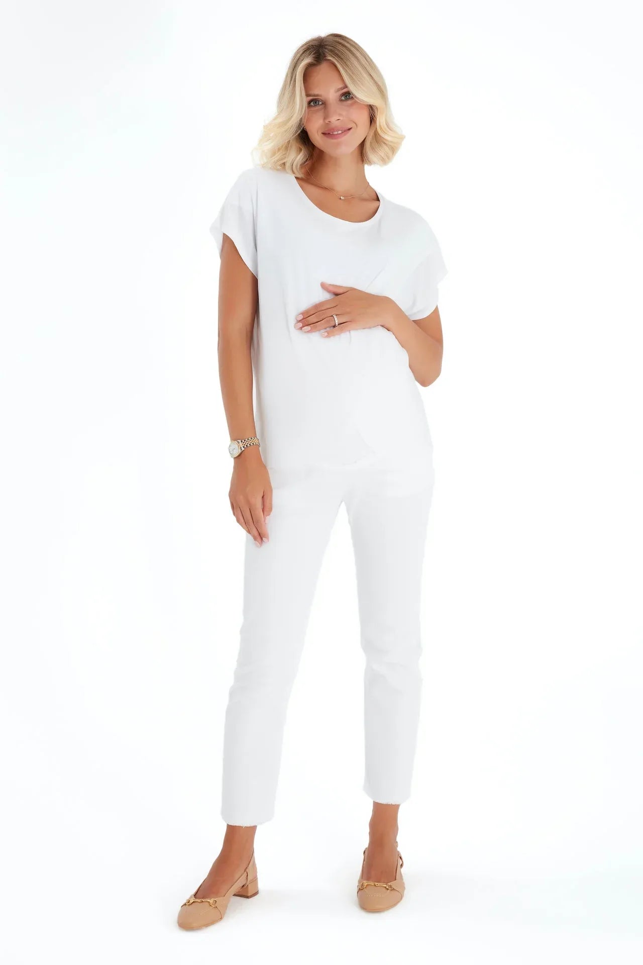 Graceful Non-Denim Foldover Waistband Maternity Pants - BIG FRENCHIES