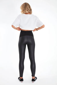 Subtle Foldover Waistband Faux Leather Maternity Leggings - BIG FRENCHIES