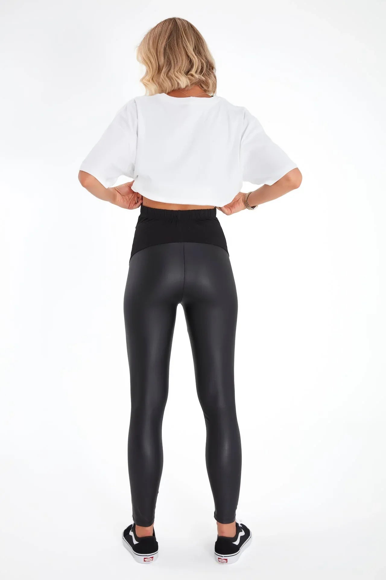 Subtle Foldover Waistband Faux Leather Maternity Leggings - BIG FRENCHIES