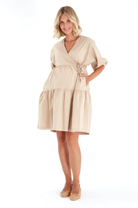 Waterfall Tie Waist A-Line Maternity/Nursing Wrap Dress