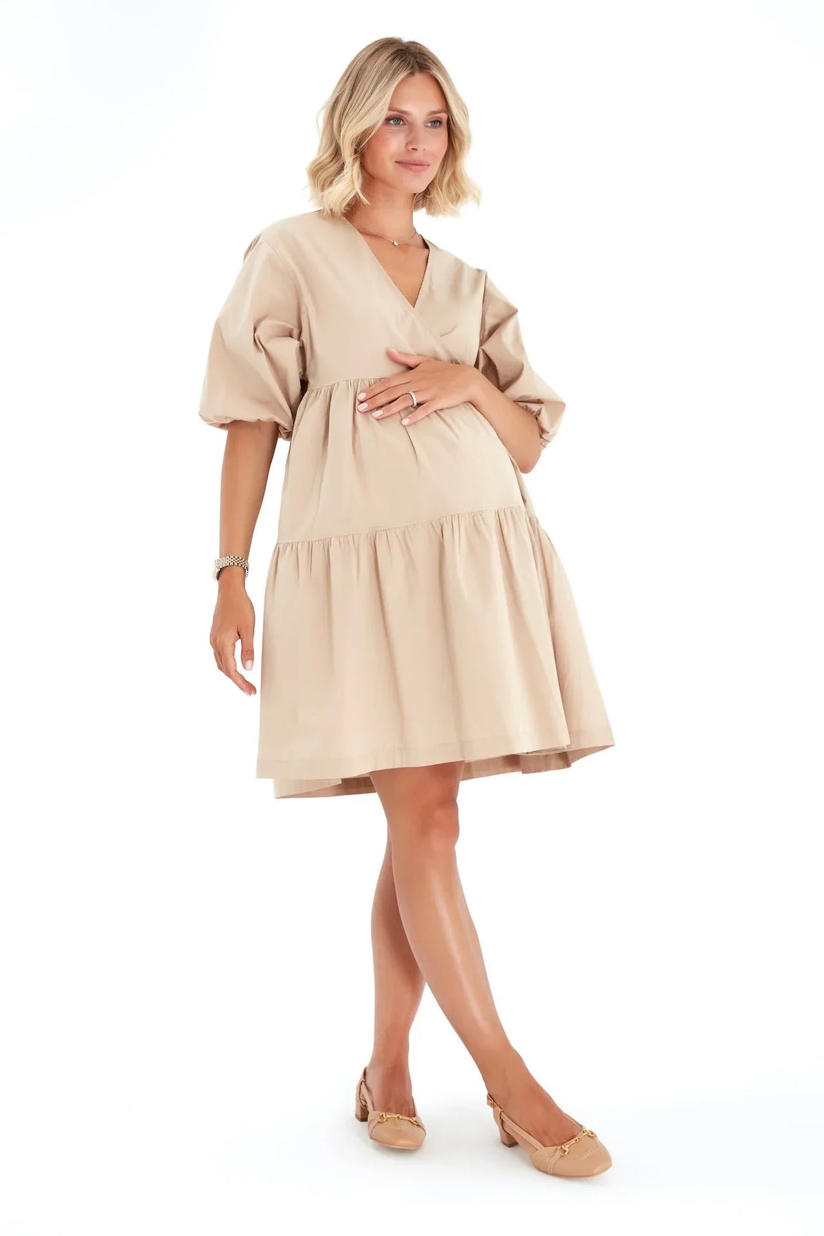 Waterfall Tie Waist A-Line Maternity/Nursing Wrap Dress - BIG FRENCHIES