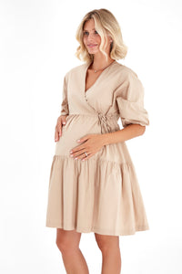 Waterfall Tie Waist A-Line Maternity/Nursing Wrap Dress