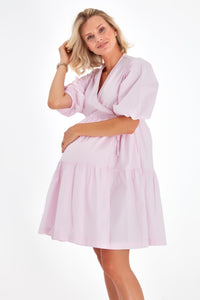 Waterfall Tie Waist A-Line Maternity/Nursing Wrap Dress