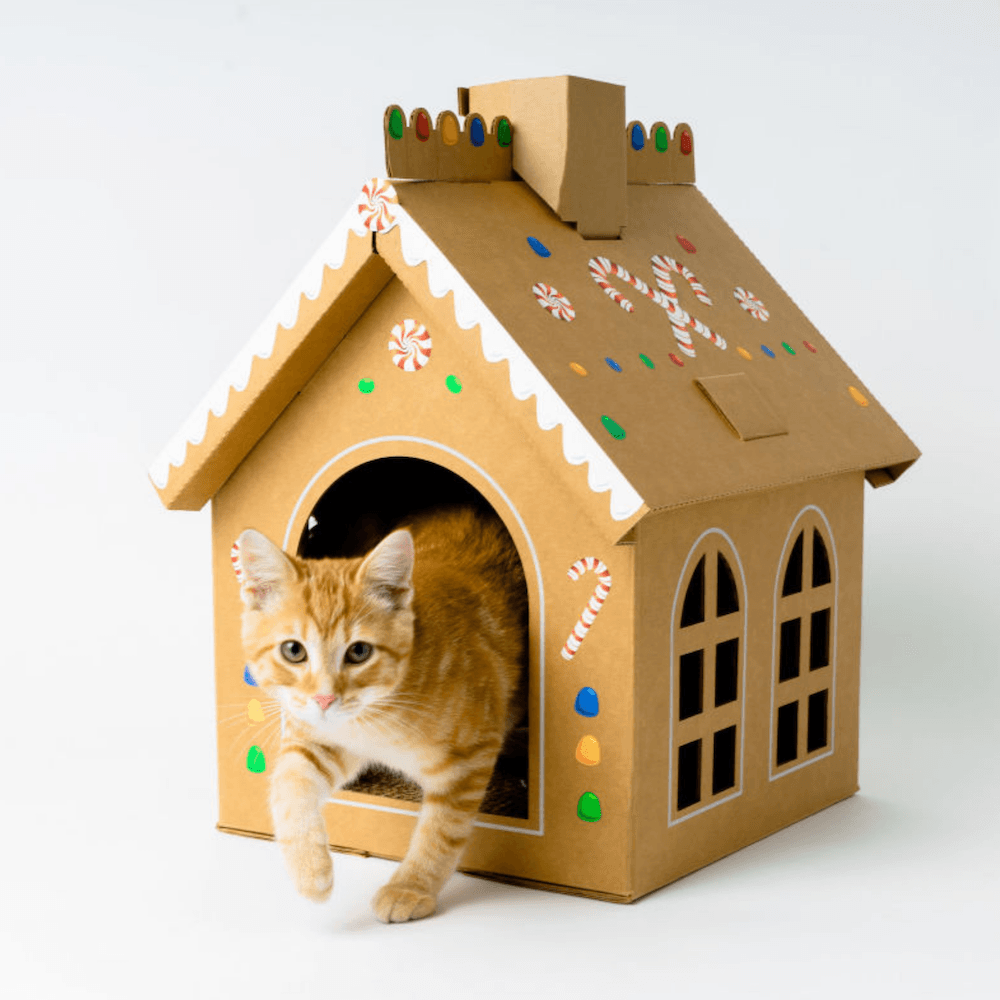 Cardboard Gingerbread Cat Playhouse Kit