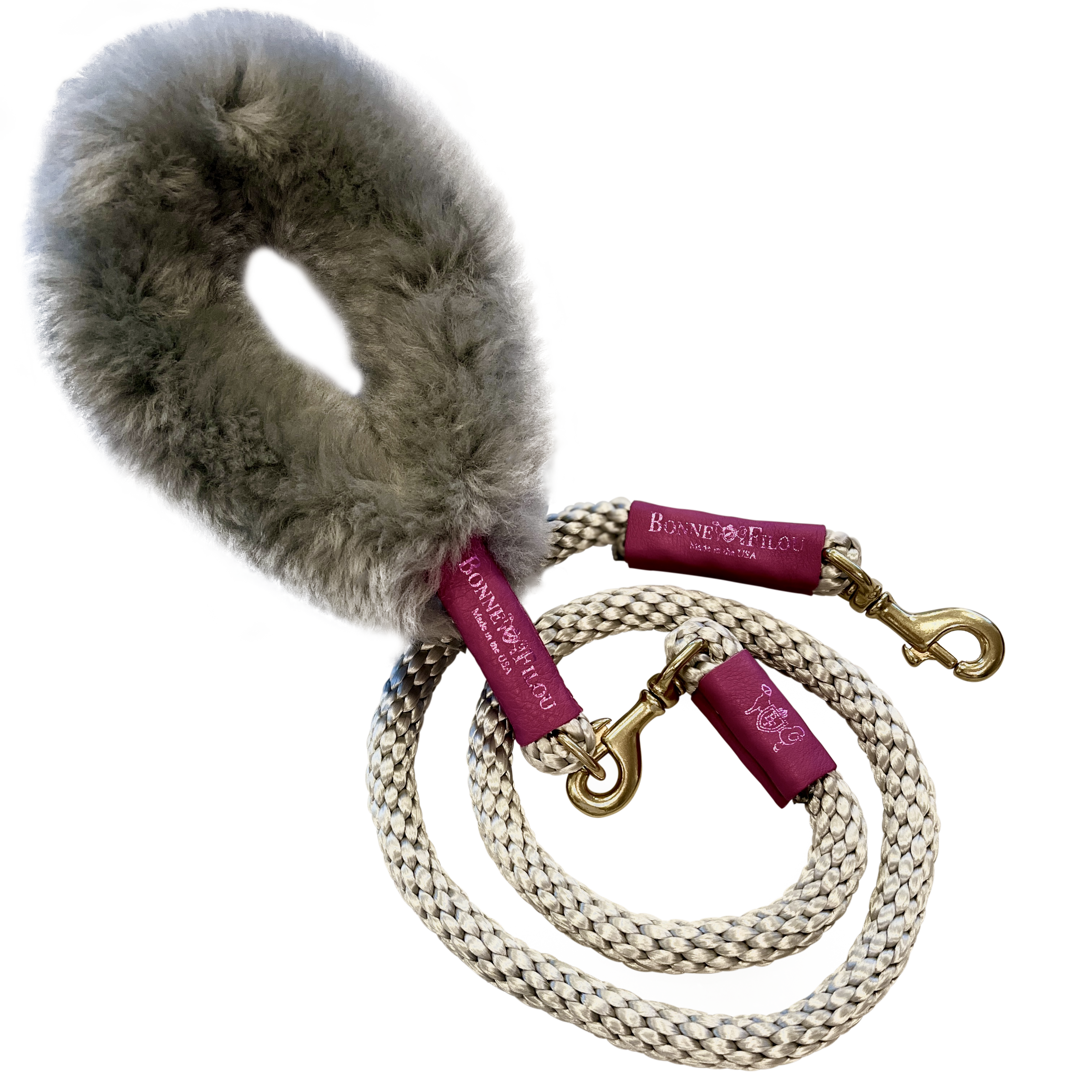 Bundle Shearling Fur Grip + Rope Leash for Dogs - BIG FRENCHIES