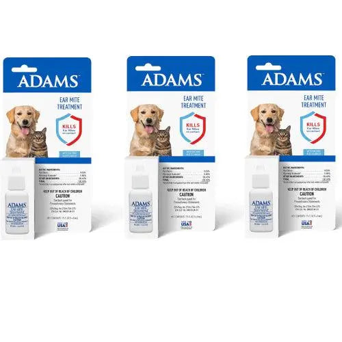 Adams Ear Mite Treatment for Dogs & Cats 0.5oz Kills Mites Fast Soothes Pet Ear 3PCK