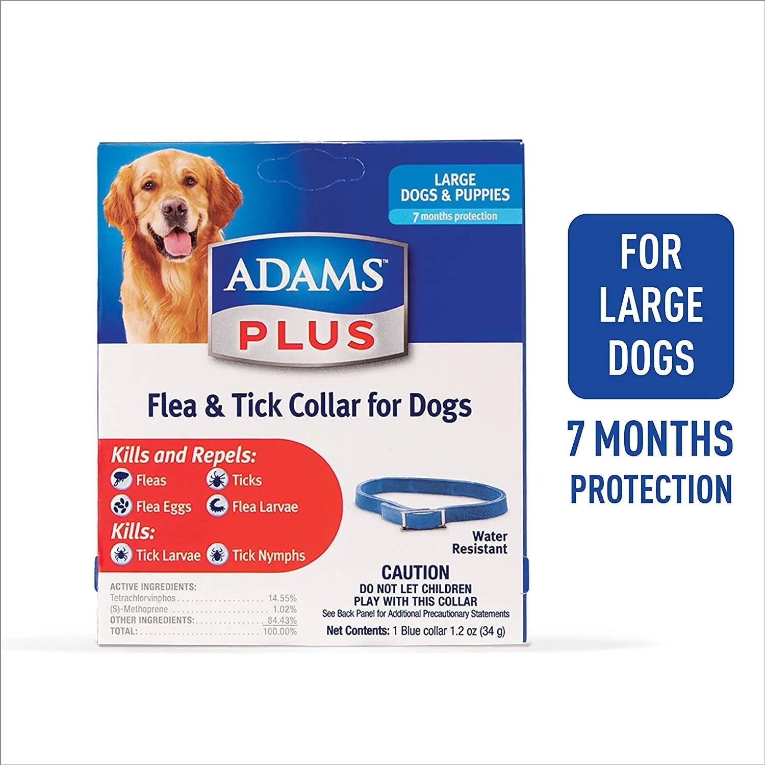 Adams Plus Flea Tick Collar Dogs 7-Month Large Dogs Puppies Kills Fleas Ticks