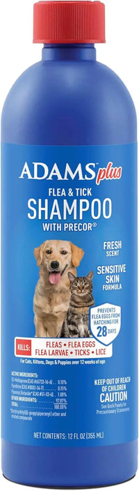 Adams Plus Flea & Tick Shampoo with Precor IGR – Kills Fleas, Ticks & Lice, 12 oz