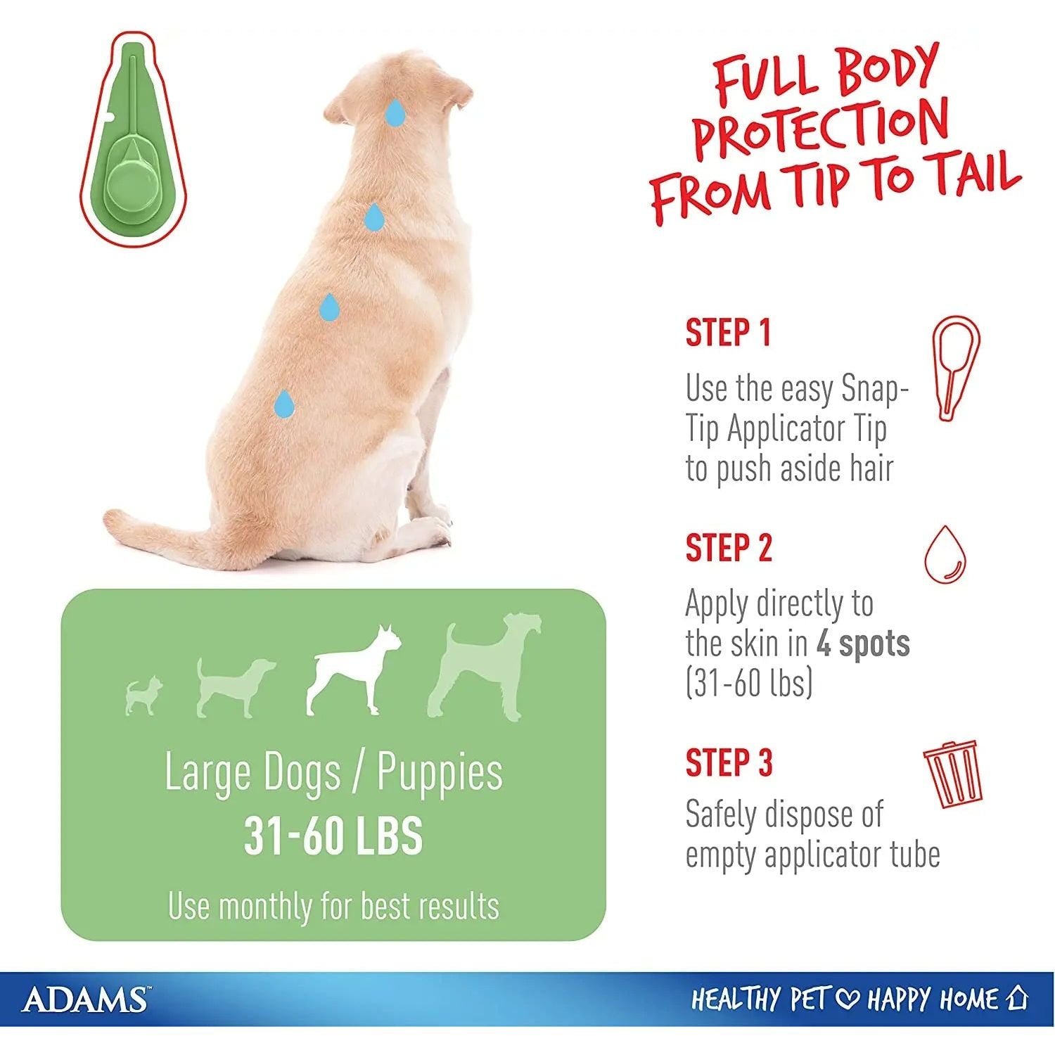 Adams Plus Flea and Tick Spot On for Large Dogs 31-60 lbs.