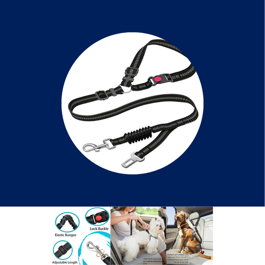 Adjustable Heavy-Duty Dog Car Seat Belt – Striped Nylon Safety Leash for Large Dogs - BIG FRENCHIES
