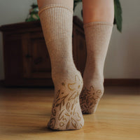 Serene Socks- Adult Organic Cotton Non-Slip Socks- 4 Seasons- Brown- 2 Pairs