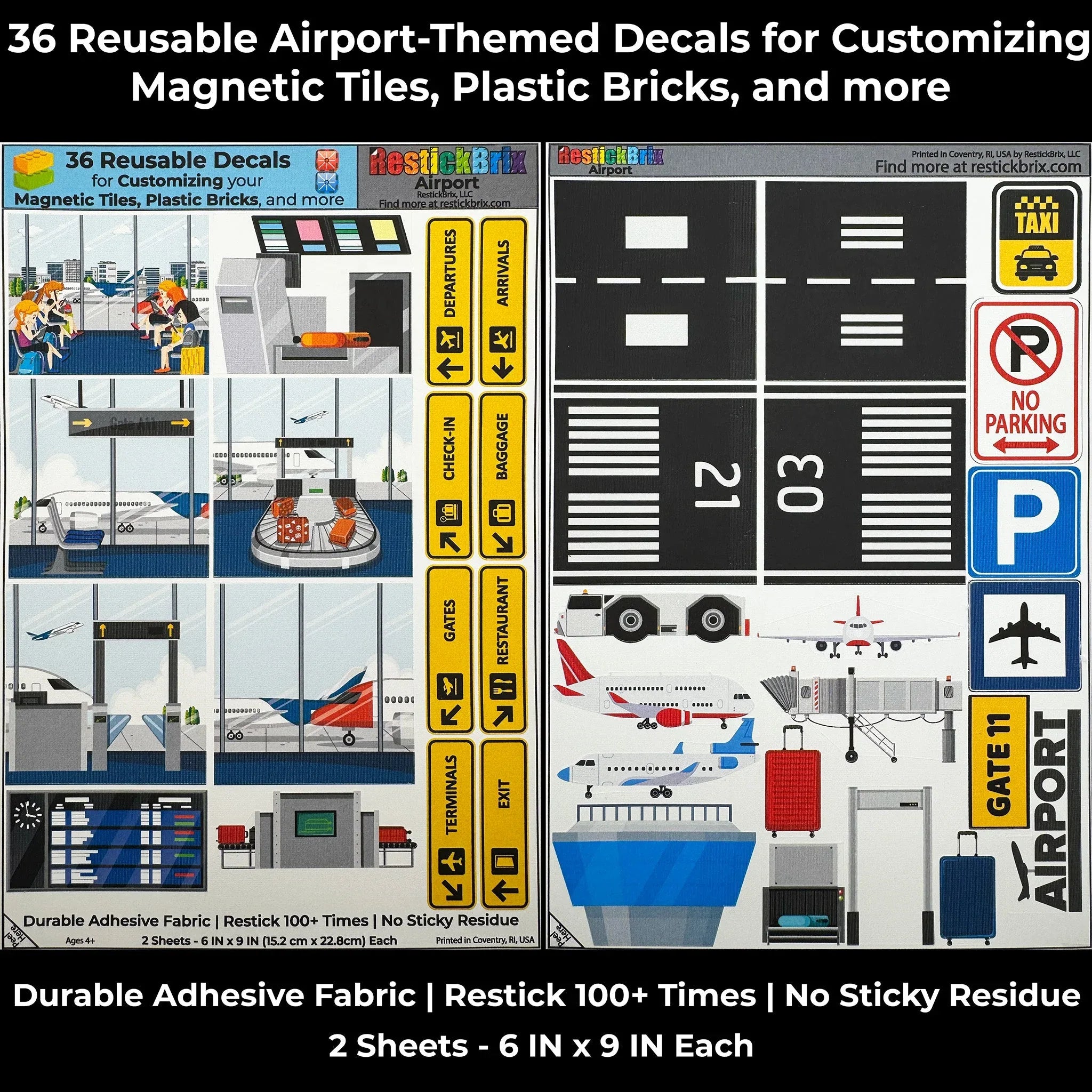 Airport: Reusable Decals for Customizing Magnetic Tiles, Plastic Bricks, and more - BIG FRENCHIES