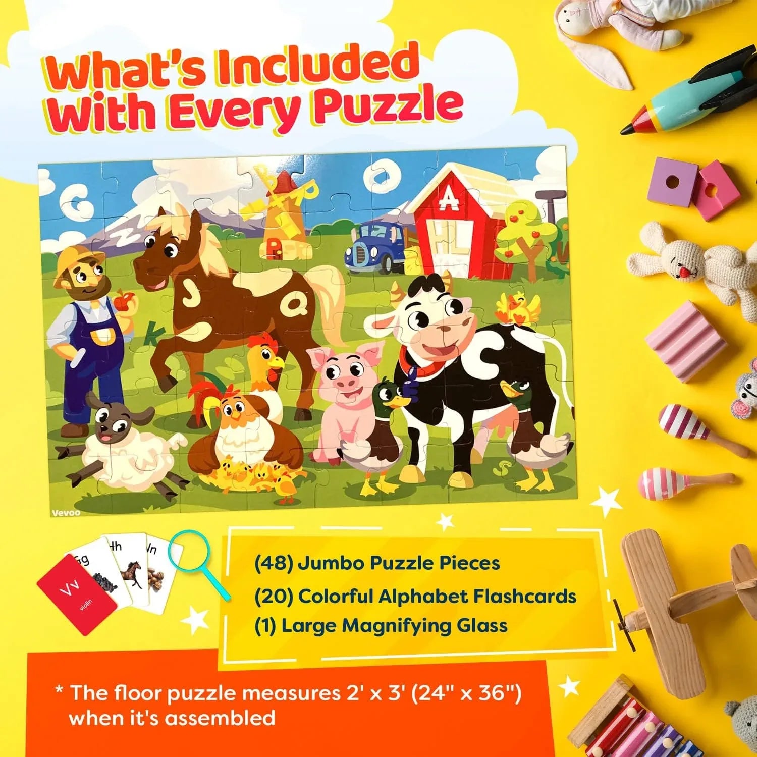 Alphabets Spy 48 Piece Floor Jigsaw Puzzle with Flashcards & Magnifying Glass - BIG FRENCHIES