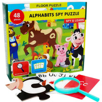 Alphabets Spy 48 Piece Floor Jigsaw Puzzle with Flashcards & Magnifying Glass - BIG FRENCHIES