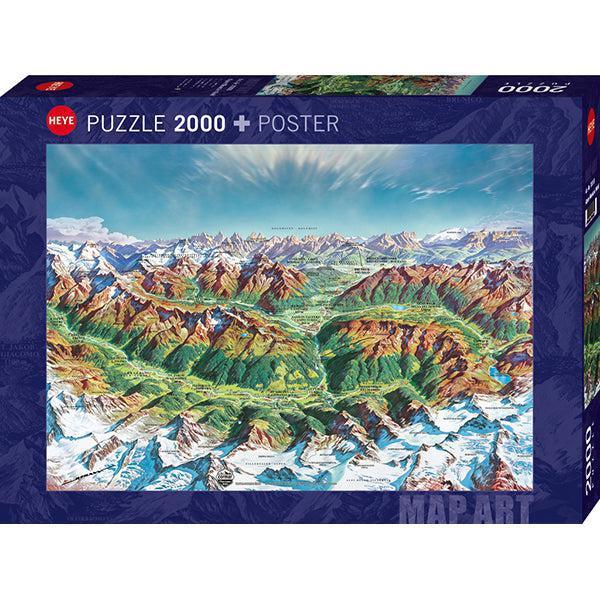 Alpine Mountain World Map Art 2000 Piece Jigsaw Puzzle Heye - BIG FRENCHIES