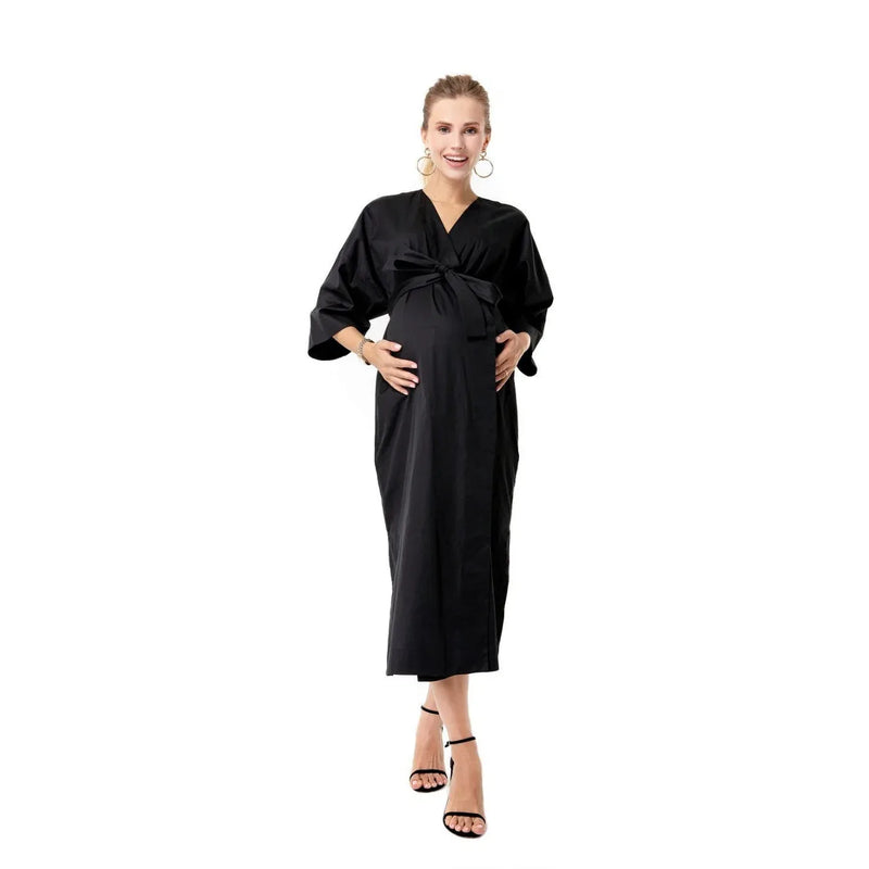 Amaterasu Tie Belt Maternity/Nursing Wrap Midi Dress - BIG FRENCHIES