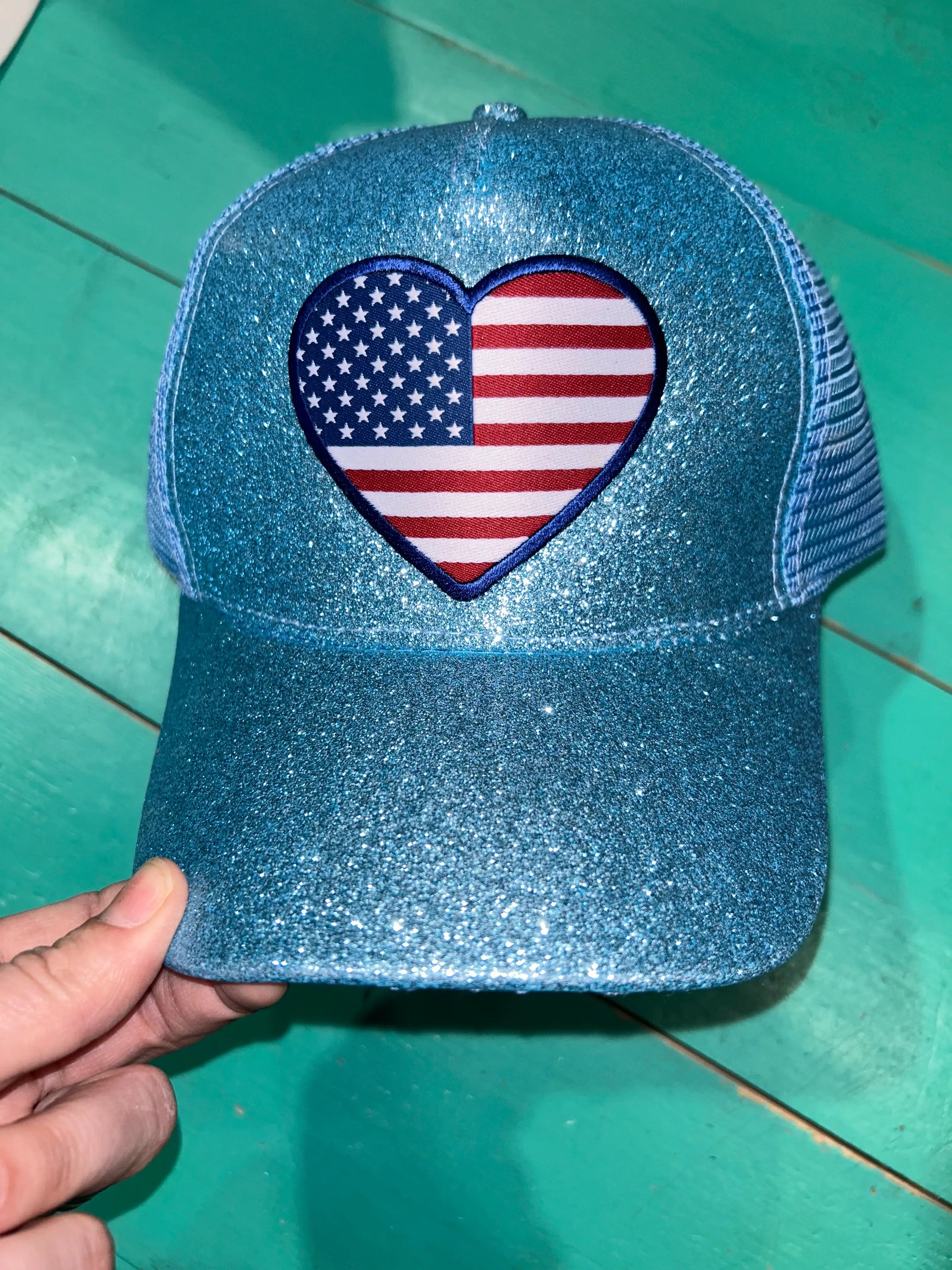American Flag Heart Patched Glitter Ponytail - BIG FRENCHIES