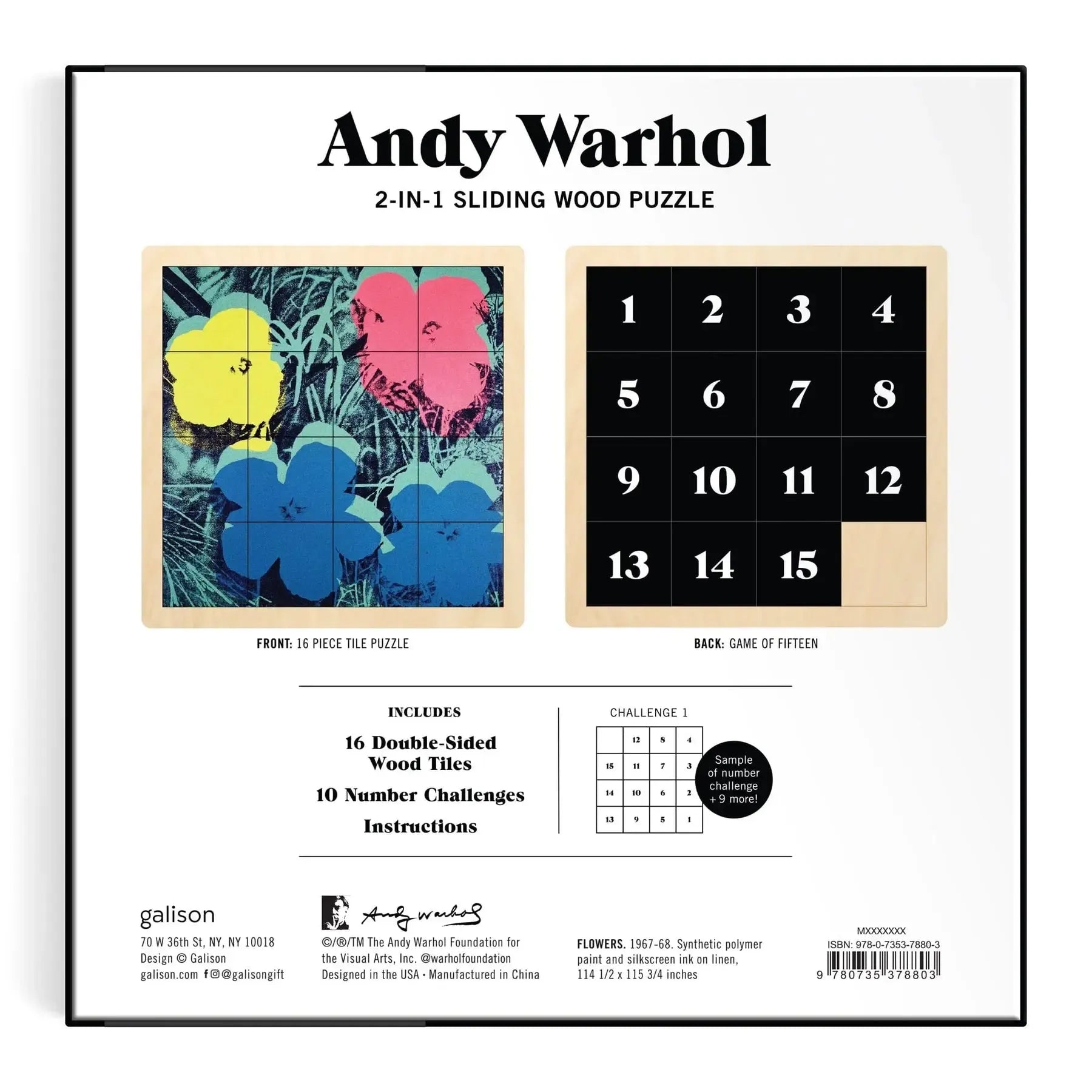 Andy Warhol Flowers 2-in-1 Sliding Wood Puzzle Galison