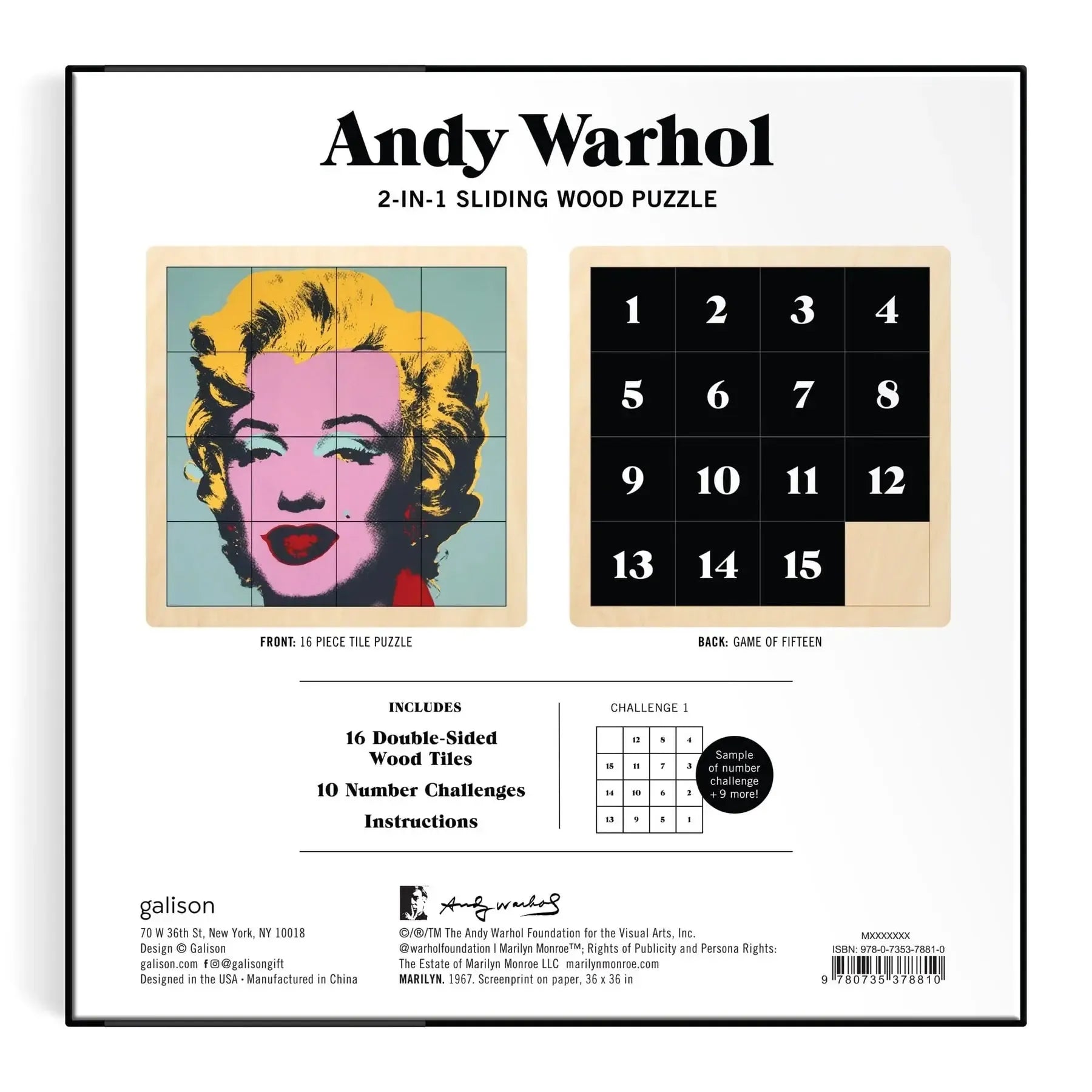 Andy Warhol Marilyn 2-in-1 Sliding Wood Puzzle Galison