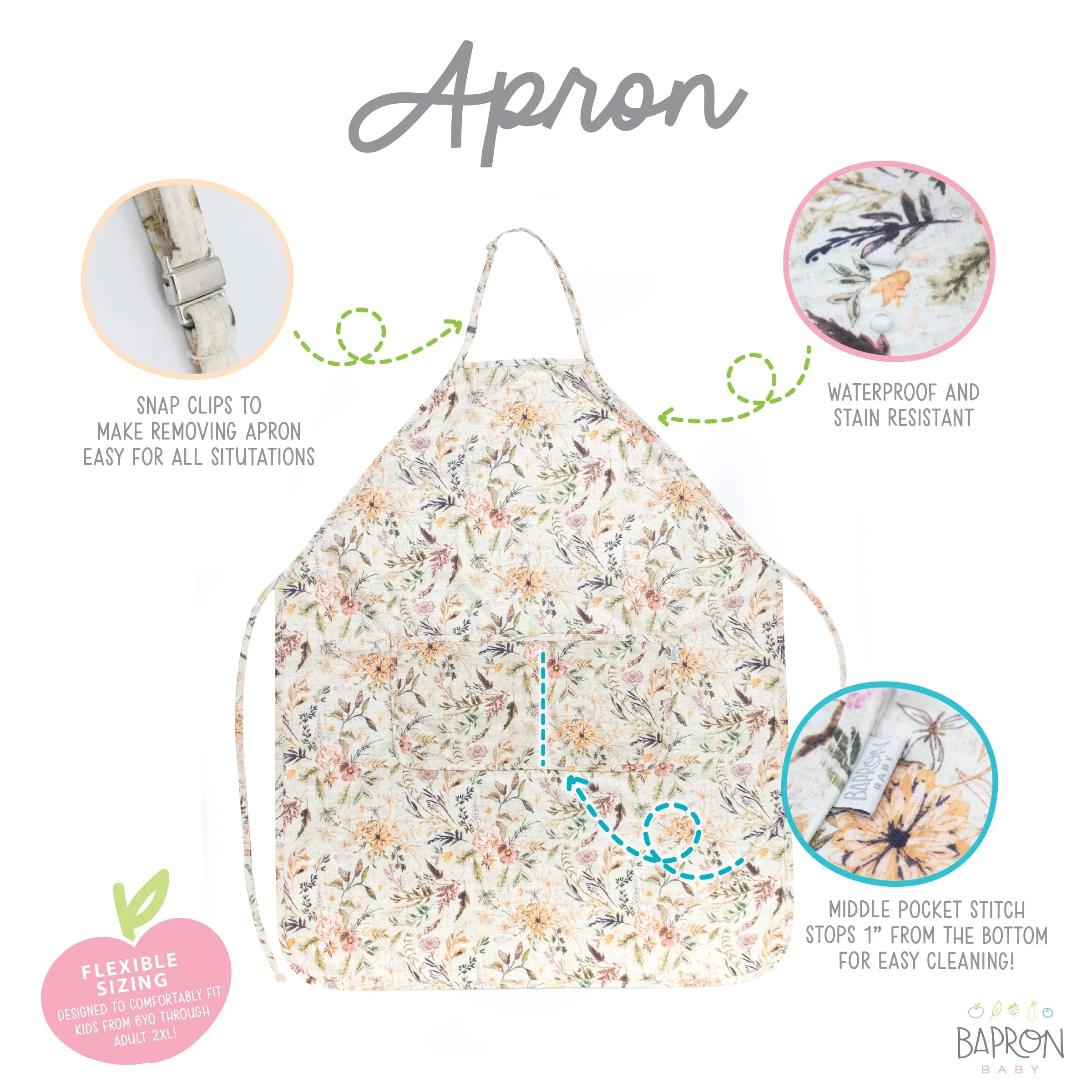 Delilah Floral Apron - fits sizes youth small through adult 2XL - BIG FRENCHIES