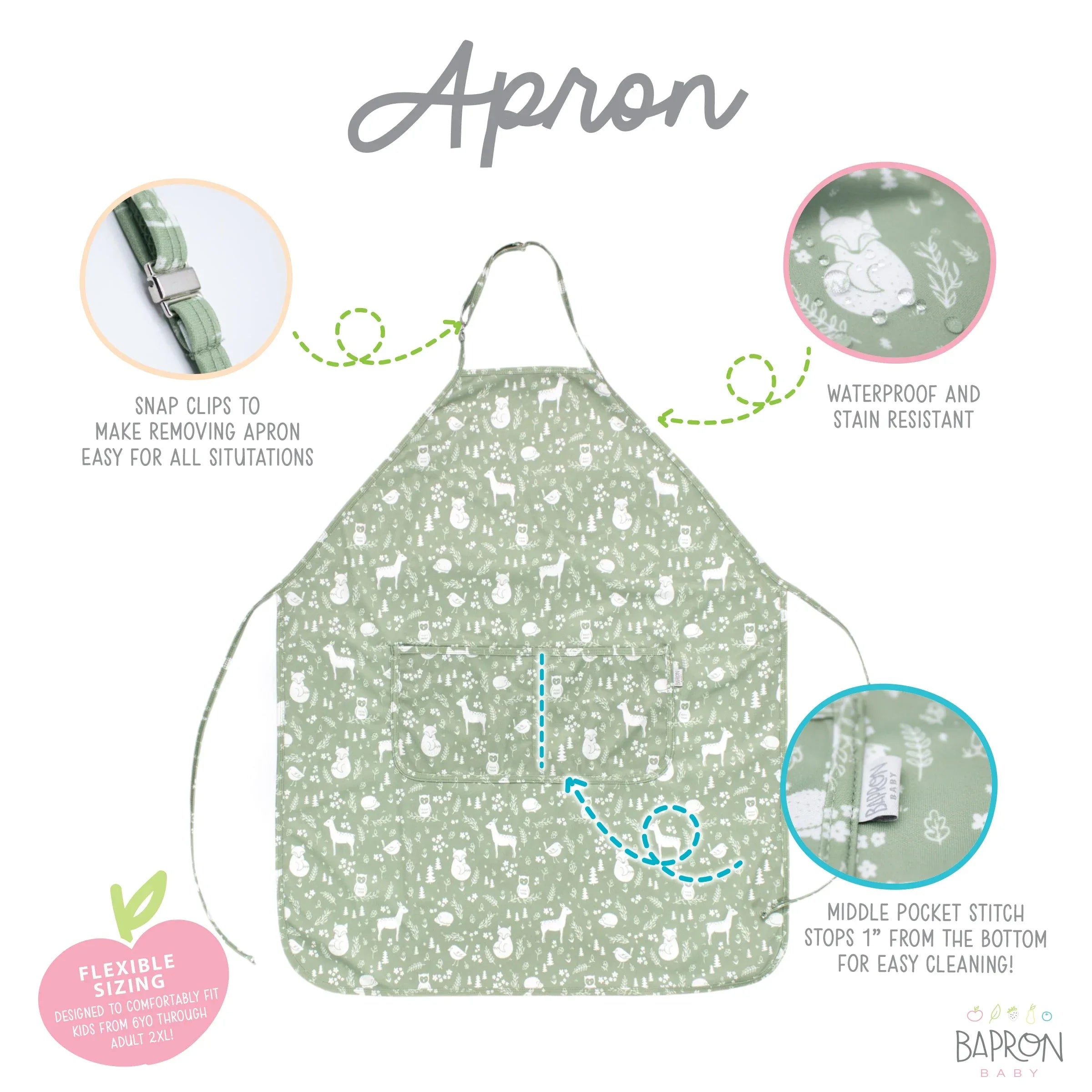 Forest Friends Apron - fits sizes youth small through adult 2XL - BIG FRENCHIES