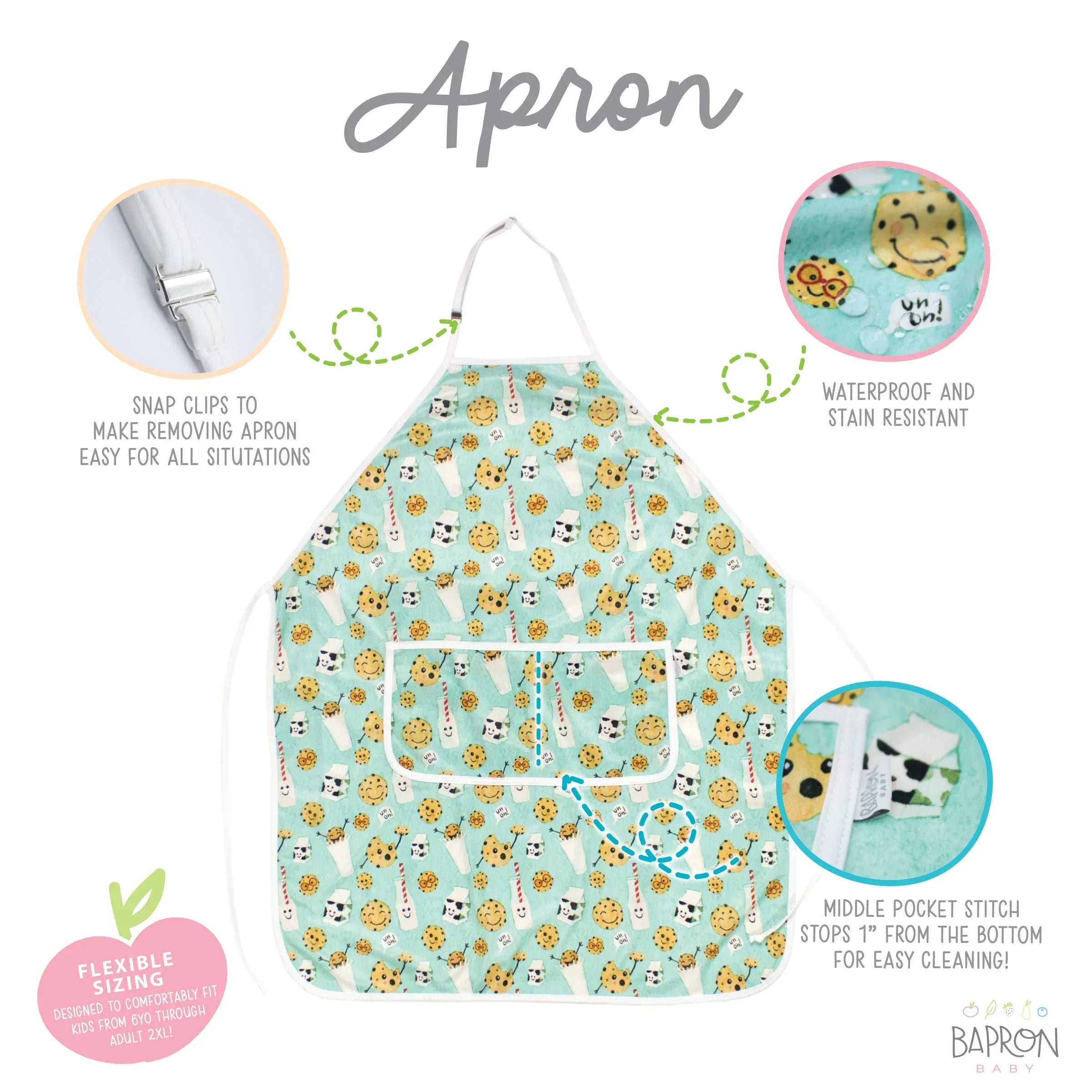 Cookies & Milk Apron - fits sizes youth small through adult 2XL - BIG FRENCHIES