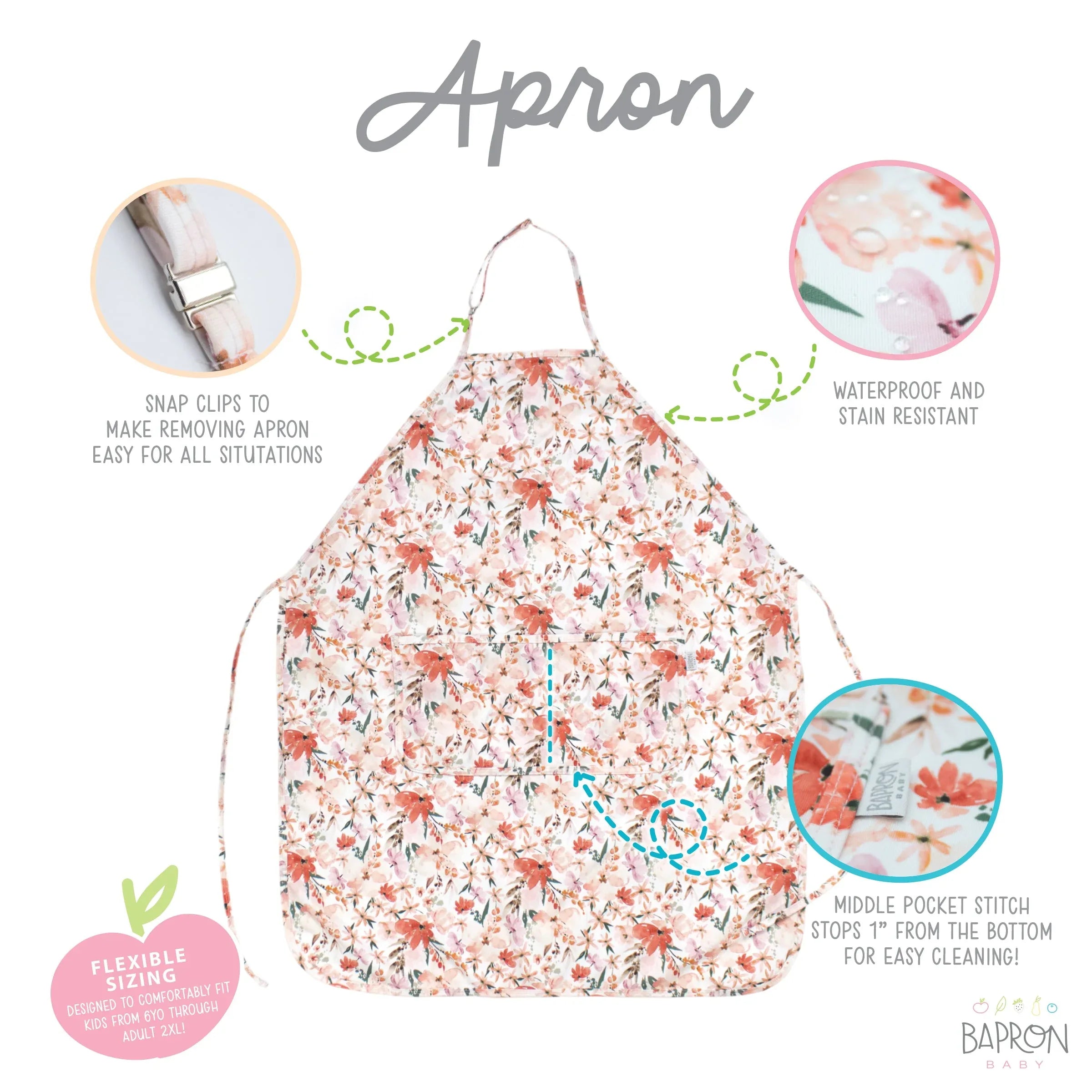 Peachy Dreams Apron - fits sizes youth small through adult 2XL - BIG FRENCHIES