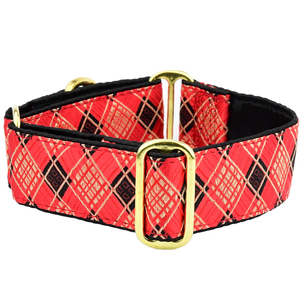 Red Argyle Martingale Dog Collar