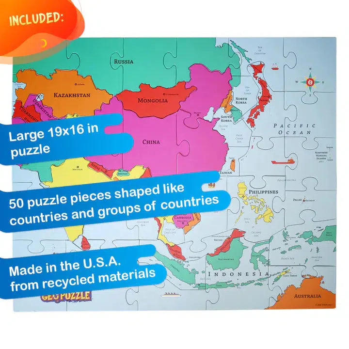 Asia GeoPuzzle 50 Piece Jigsaw Puzzle Geotoys