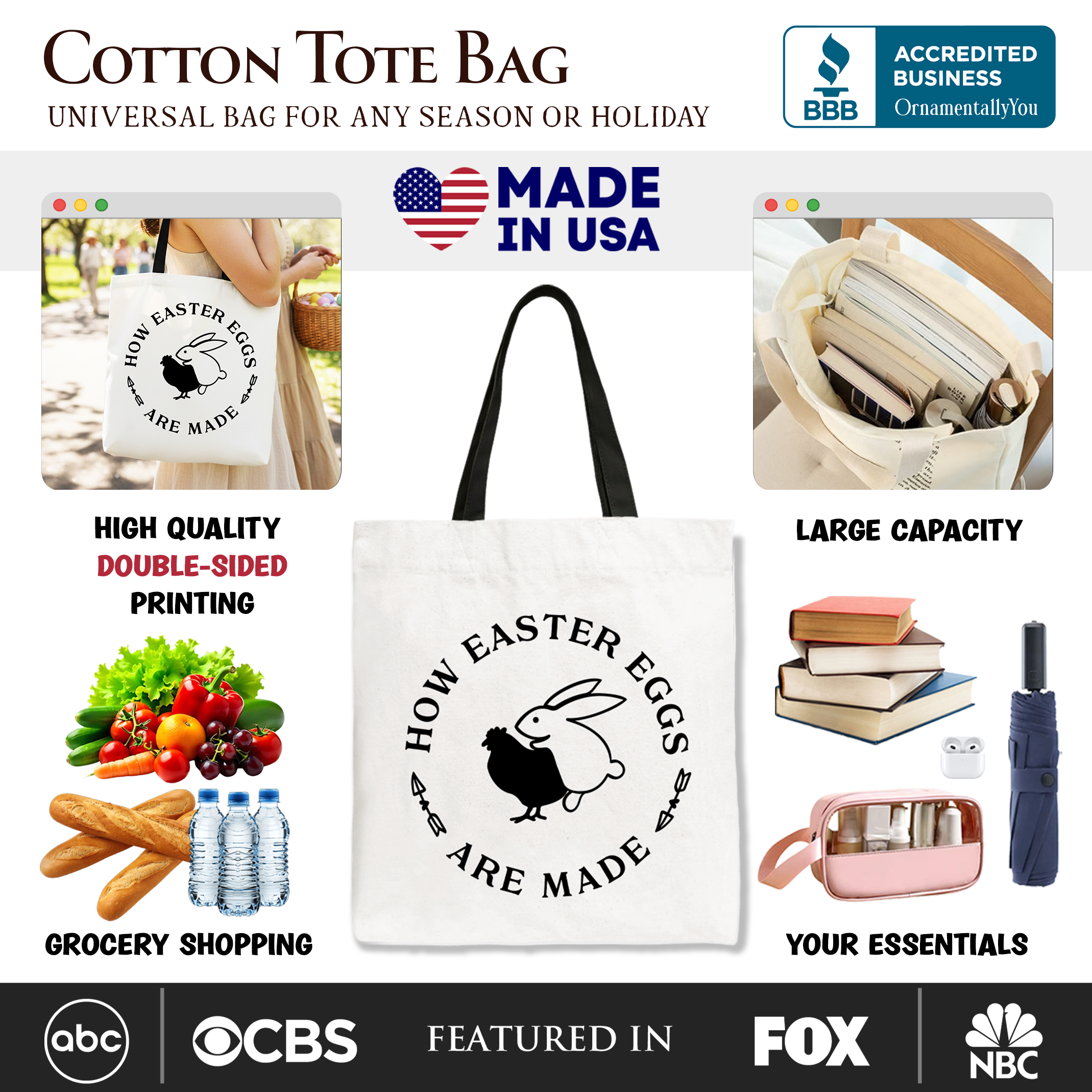 Bold Funny Easter Bunny Sarcastic Tote Bag, How Easter Eggs Are Made Gift Shopper