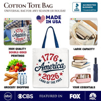 Patriotic America 1776-2026 Land of the Free Canvas Tote Bag, 250 Year Independence Day Celebration Gift