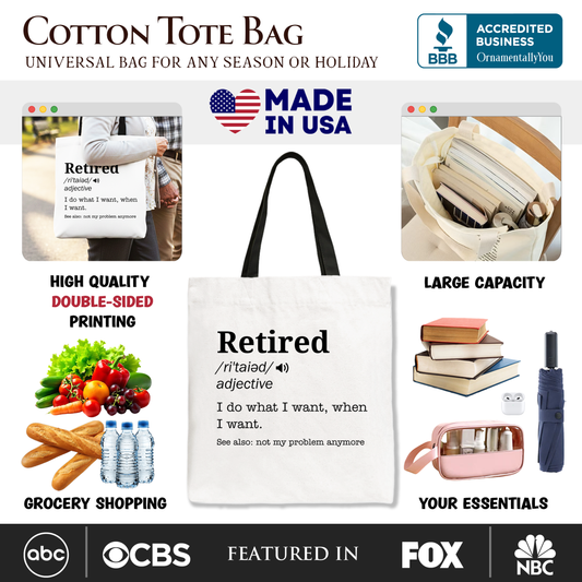 Retired Definition Canvas Tote Bag, Funny Retirement Gift Shopper for New Retirees and Unbothered Legends