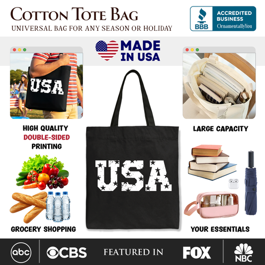 USA Block Letters Tote Bag, Vintage Patriotic Gift Shopper for Independence Day