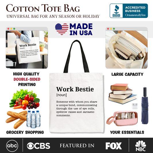Work Bestie Definition Canvas Tote Bag, Funny Gift Shopper for Office Best Friends